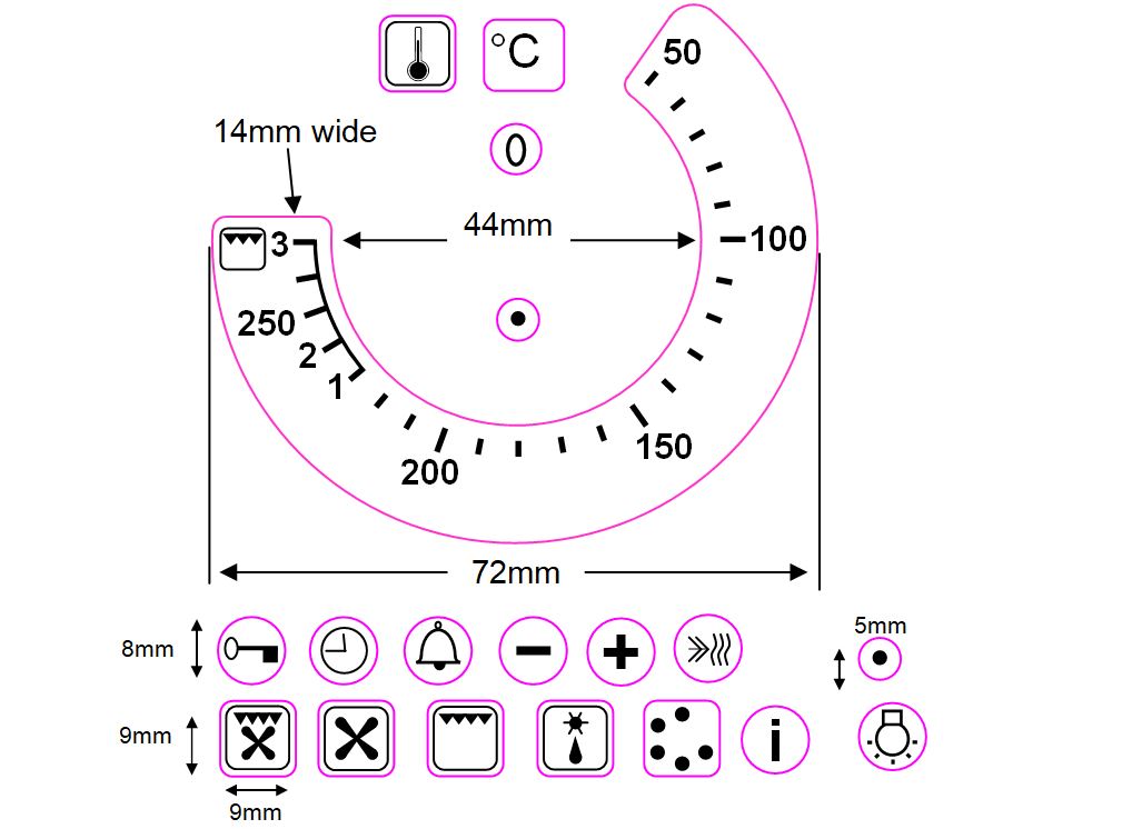 White Print 50-275 Degree Label Stove Oven Temp Switch Dial Burner Knob Cooker 