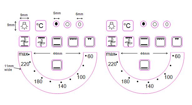 oven temperature dials 60-220 oven decals
stickers