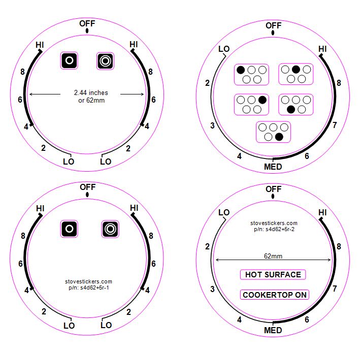 4 Hob Symbols Adhesive Oven Stove Knob Switch Range Stickers Label Decal Four 
